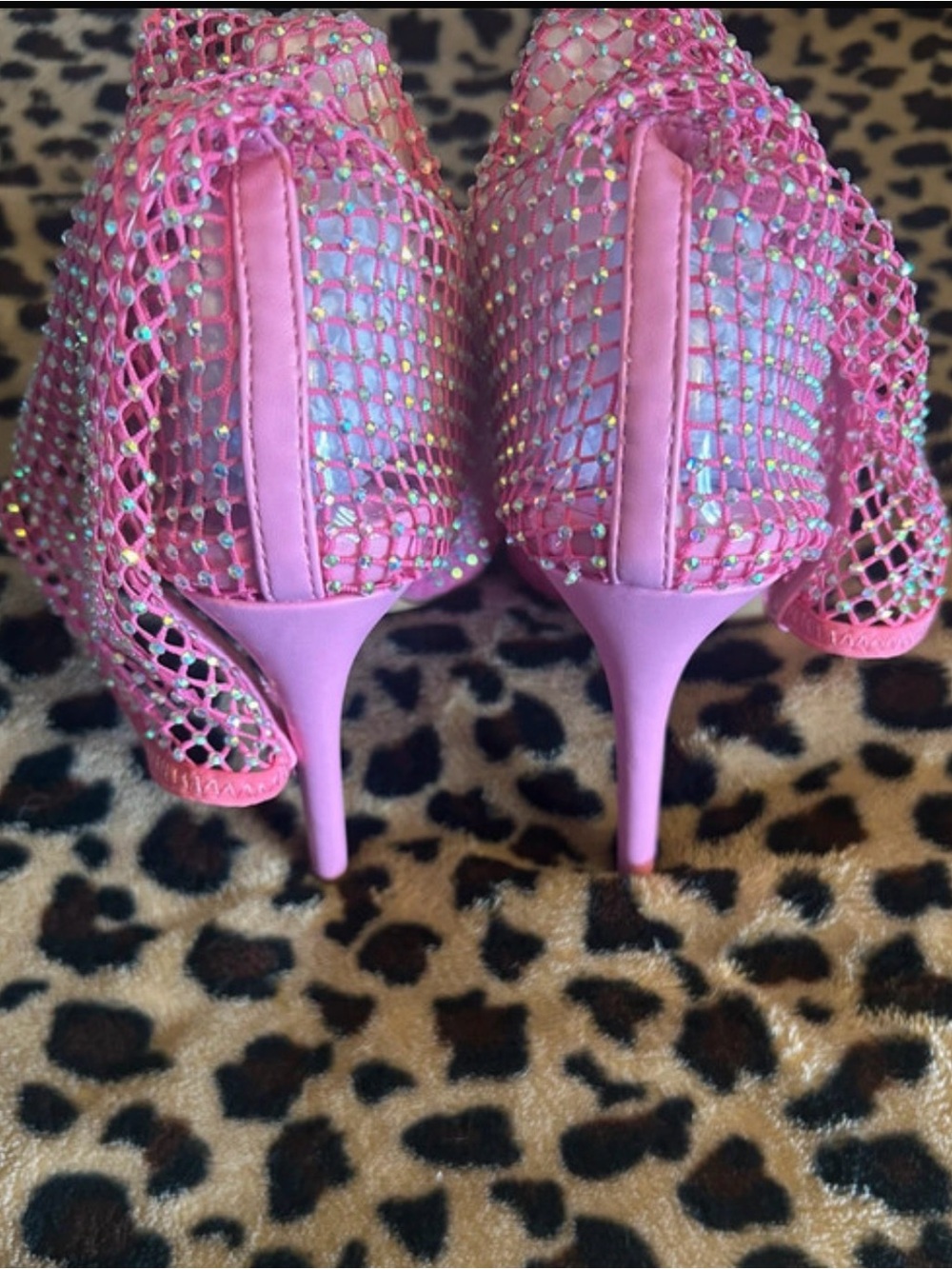 Gorgeous Pink Rhinestone Mesh Peep-Toe Stiletto Booties - Picture 4 of 9